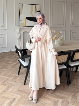 Orlina Omuz Şallı Elbise Bej (1886)