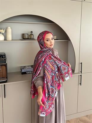 Otantik Desen İthal İpek Vual Şal Fuşya 