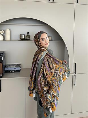 Otantik Desen İthal İpek Vual Şal Haki