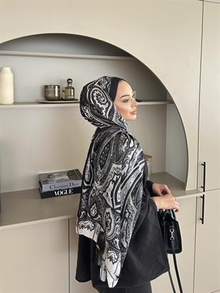 Otantik Desen İthal İpek Vual Şal Siyah