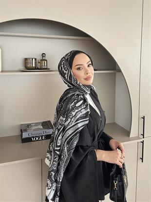 Otantik Desen İthal İpek Vual Şal Siyah