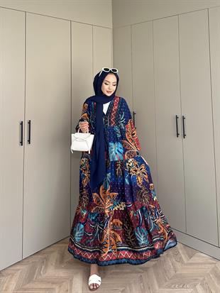 Otantik Viskon Elbise Mavi