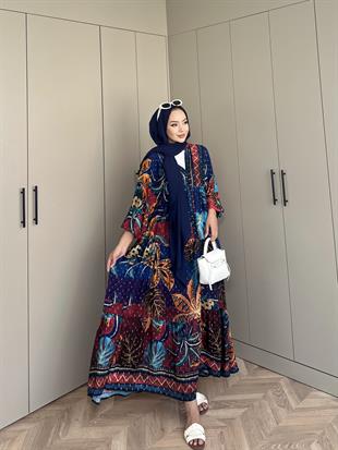 Otantik Viskon Elbise Mavi