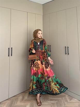 Otantik Viskon Elbise Yeşil