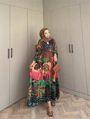 Otantik Viskon Elbise Yeşil