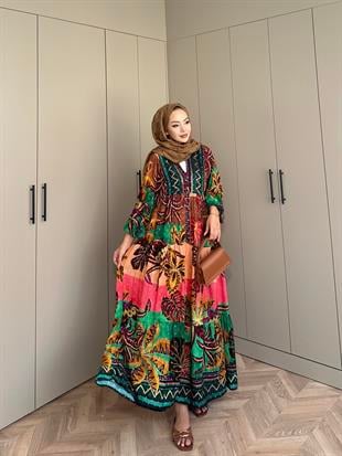 Otantik Viskon Elbise Yeşil