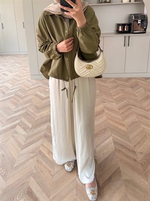 Oversize Büzgülü Gömlek Haki (4530)