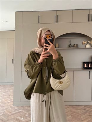 Oversize Büzgülü Gömlek Haki (4530)