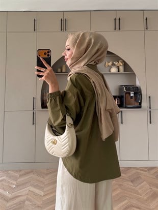 Oversize Büzgülü Gömlek Haki (4530)