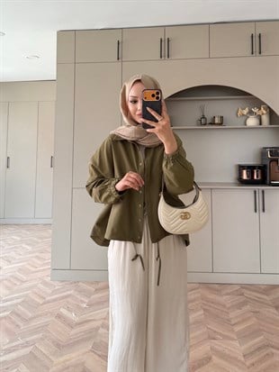Oversize Büzgülü Gömlek Haki (4530)
