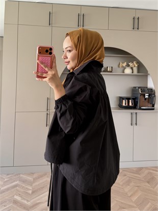 Oversize Büzgülü Gömlek Siyah (4530)