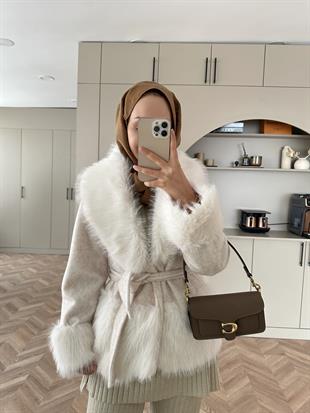 Owen Kürklü Leopar Kaban Ekru