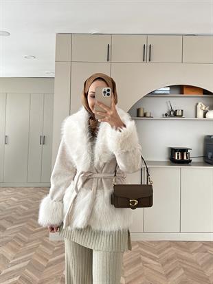 Owen Kürklü Leopar Kaban Ekru