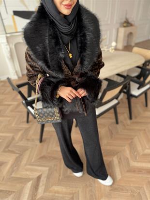 Owen Kürklü Leopar Kaban Kahve