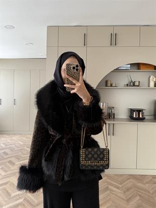 Owen Kürklü Leopar Kaban Kahve