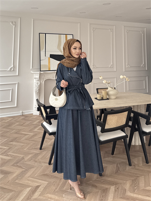 Paloma Fermuarlı Kot Etekli Takım Lacivert (2319)