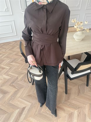 Panna Kuşaklı Gömlek Acı Kahve (8019)