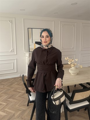 Panna Kuşaklı Gömlek Acı Kahve (8019)