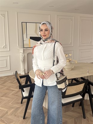 Panda Kuşaklı Gömlek Beyaz (8019)