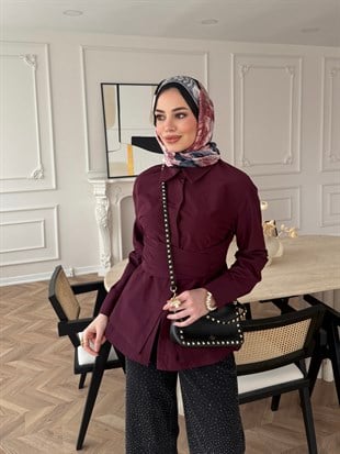 Panna Kuşaklı Gömlek Bordo (8019)