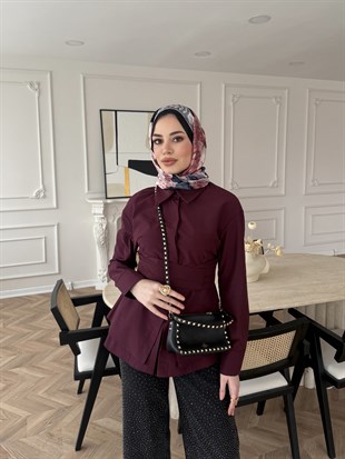Panna Kuşaklı Gömlek Bordo (8019)