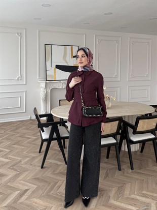 Panna Kuşaklı Gömlek Bordo (8019)