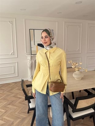 Panna Kuşaklı Gömlek Sarı (8019)