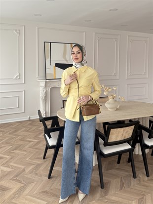 Panna Kuşaklı Gömlek Sarı (8019)