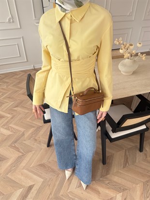 Panna Kuşaklı Gömlek Sarı (8019)
