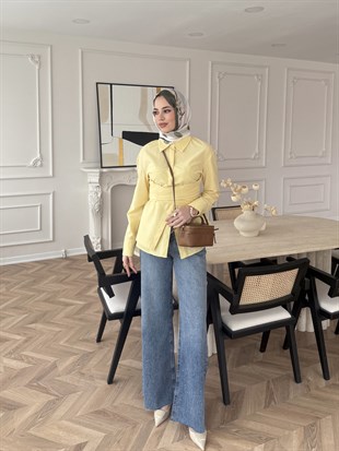 Panna Kuşaklı Gömlek Sarı (8019)