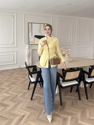 Panna Kuşaklı Gömlek Sarı (8019)
