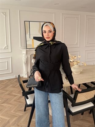 Panna Kuşaklı Gömlek Siyah (8019)