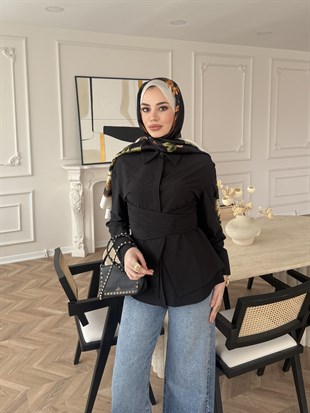 Panna Kuşaklı Gömlek Siyah (8019)