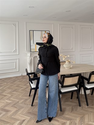 Panna Kuşaklı Gömlek Siyah (8019)