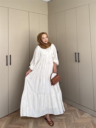 Papatya Viskon Elbise Ekru