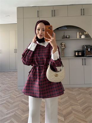 Parvin Yakası Taşlı Muadil Ekose Gömlek (556)