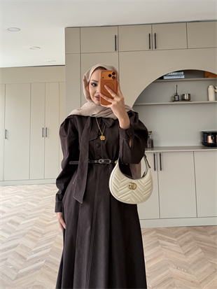 Patrice Bağlamalı Kot Elbise Kahve (4444)