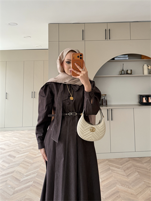 Patrice Bağlamalı Kot Elbise Kahve (4444)