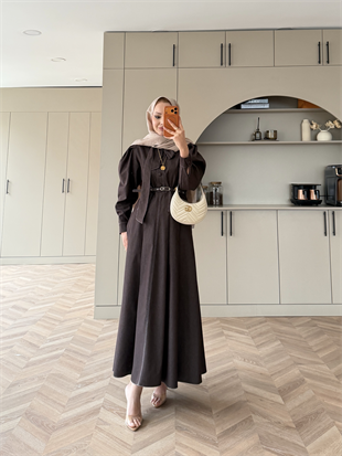 Patrice Bağlamalı Kot Elbise Kahve (4444)