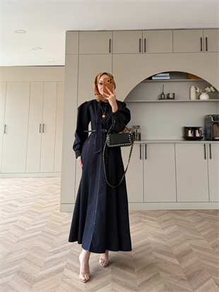 Patrice Bağlamalı Kot Elbise Lacivert (4444)