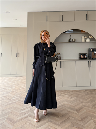 Patrice Bağlamalı Kot Elbise Lacivert (4444)