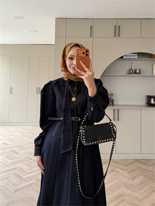 Patrice Bağlamalı Kot Elbise Lacivert (4444)