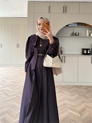 Patrice Bağlamalı Kot Elbise  Mürdüm (4444)