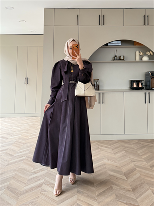 Patrice Bağlamalı Kot Elbise  Mürdüm (4444)