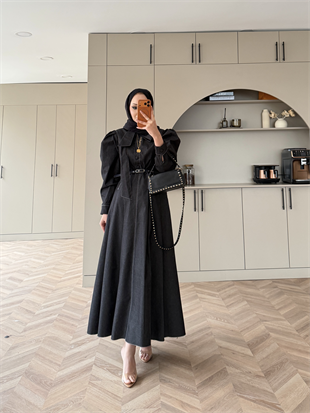 Patrice Bağlamalı Kot Elbise Siyah (4444)