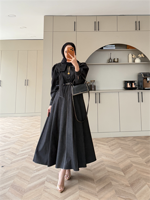 Patrice Bağlamalı Kot Elbise Siyah (4444)