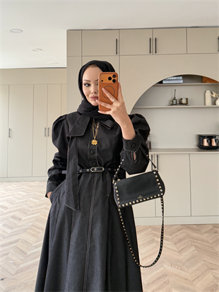 Patrice Bağlamalı Kot Elbise Siyah (4444)