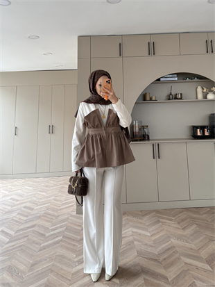 Pavel Korsaj Detaylı Pantolonlu Takım Vizon (26035)