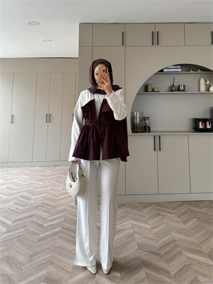 Pavel Korsaj Detaylı Pantolonlu Takım Mürdüm (26035) 