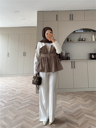 Pavel Korsaj Detaylı Pantolonlu Takım Vizon (26035)